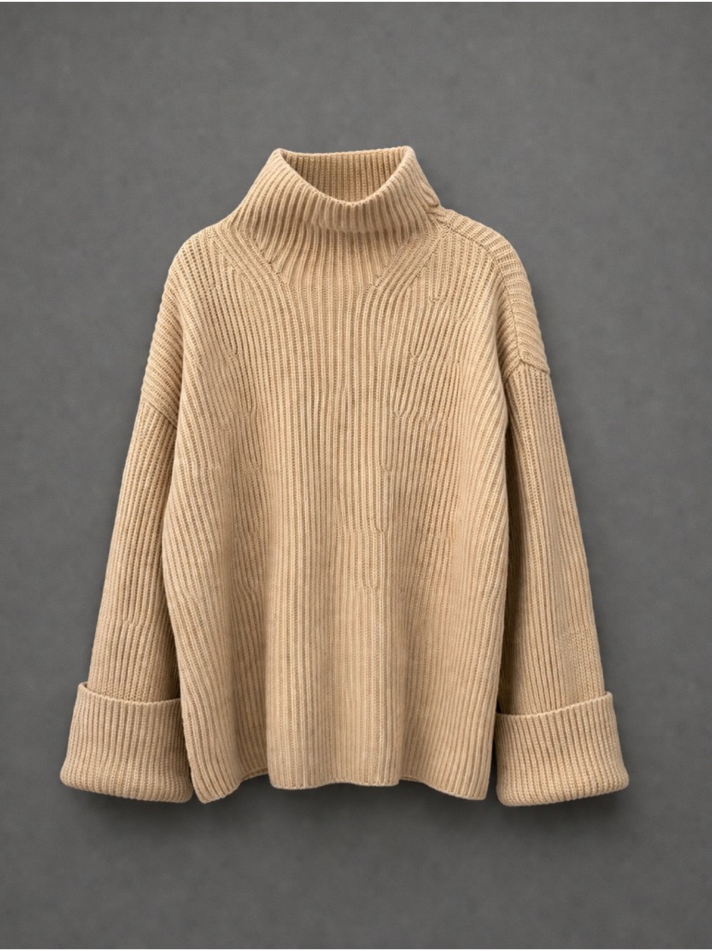 Banana Republic Oversized Ribbed Turtleneck Sweater - Beige